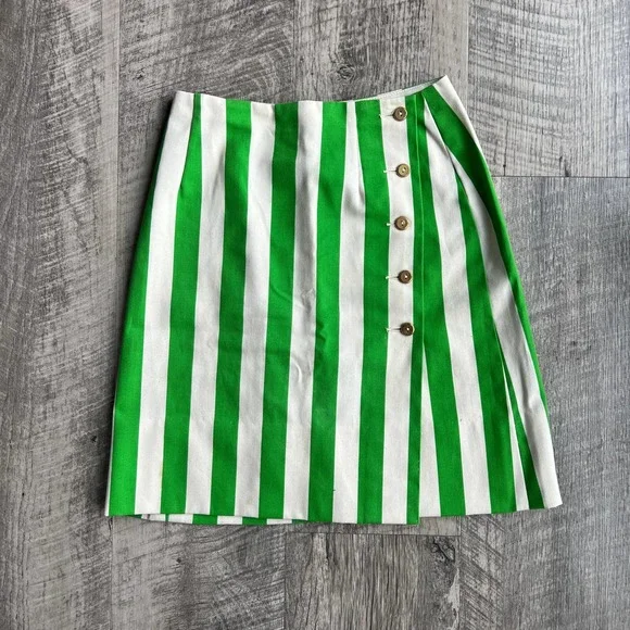 Vintage 1960's Arthur Jay Green and White Striped 3 Piece Jacket Skirt Short Set - Picture 11 of 13